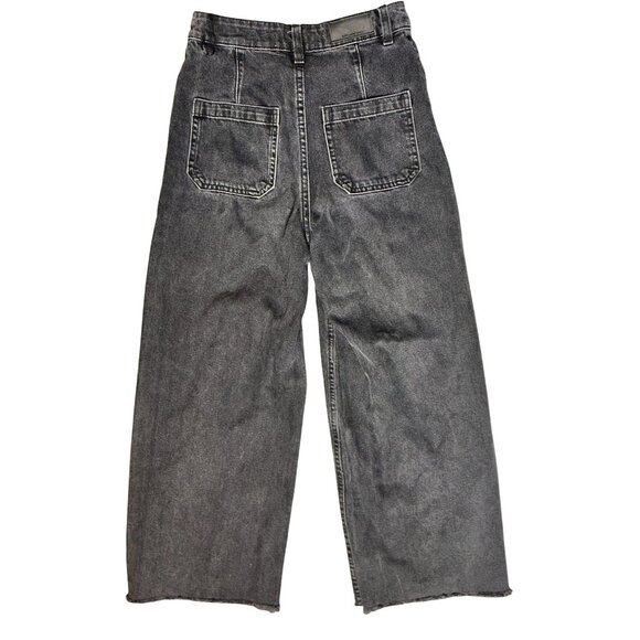 MNG Denim Womens High Rise Wide Leg Frayed Hem Jeans in Black Size 1 - Picture 3 of 7